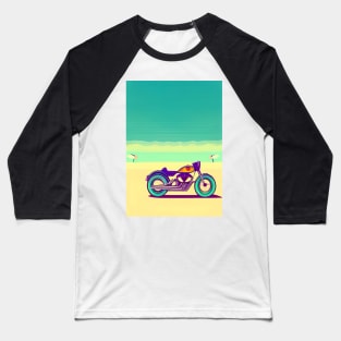 COOL TRENDY SURREAL RETRO MOTORCYCLE ON THE BEACH Baseball T-Shirt